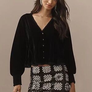 Anthropologie Swing Velvet Peasant Top black noir size XS new with tag nwt